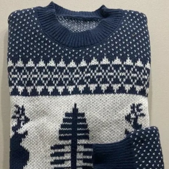 Nordic Sweater - Blue Fair Isle Sweater - Reindeer Pattern Festive Sweater - M - Picture 1 of 5